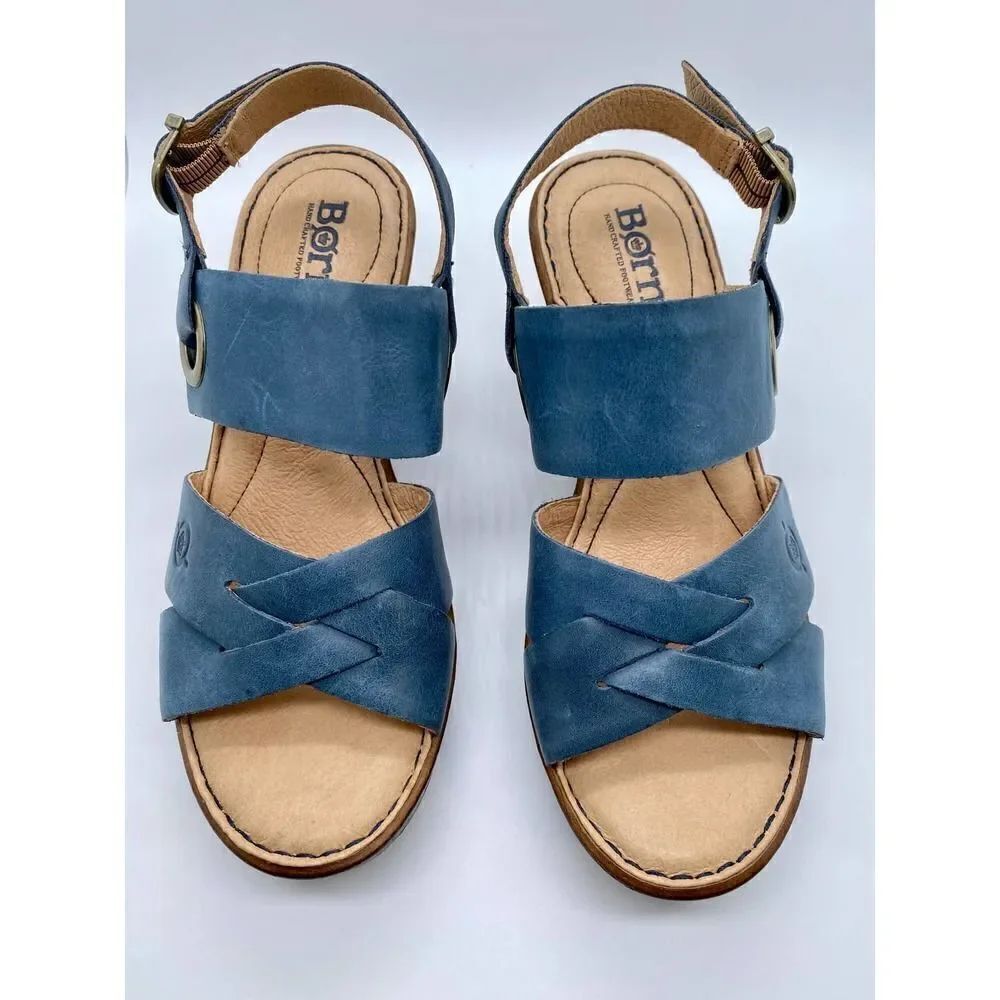 Born Blue Suede Criss Cross Wedges With Supportive Gel